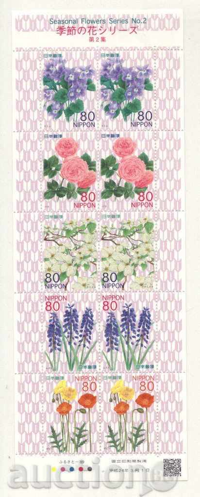 Чисти марки в малък лист Цветя от Япония
