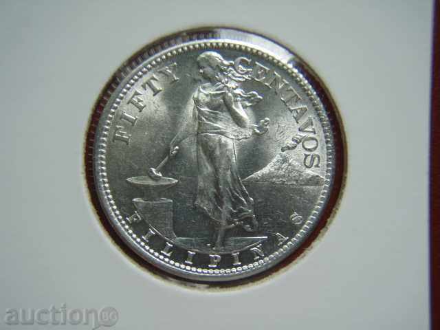 50 Centavos 1944 S Philippines (US Administration) - Unc with price 45.89 BGN | € 23.46 50 Centavos 1944 S Philippines (US Administration) - Unc with price 45.89 BGN | € 23.46