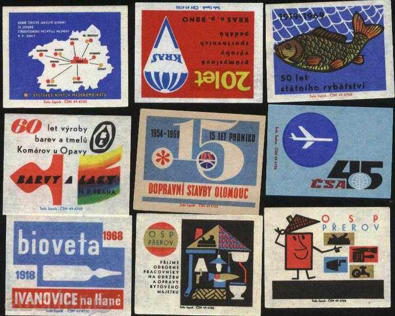 9 etichete matchbox din Cehoslovacia Lot 1110