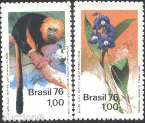 Чисти марки Маймуна и Цвете 1976 от Бразилия