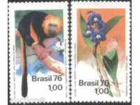 Чисти марки Маймуна и Цвете 1976 от Бразилия