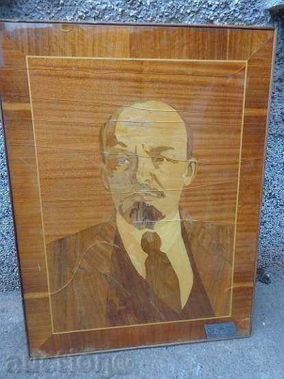 Portrait of Lenin, marquetry with gift inscription 1976 People's Republic of Bulgaria USSR