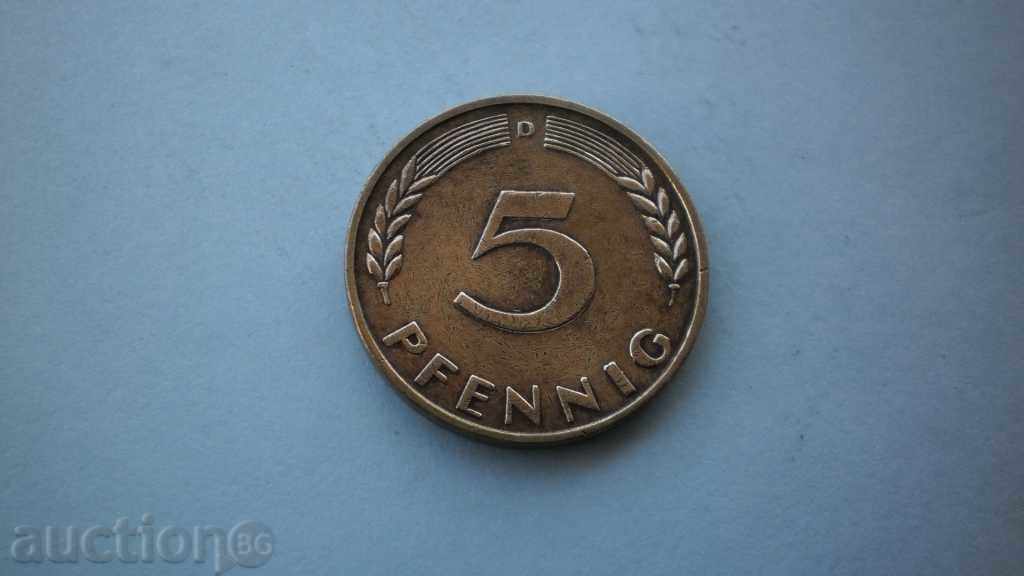 5 Pfeniga 1950 D Γερμανία