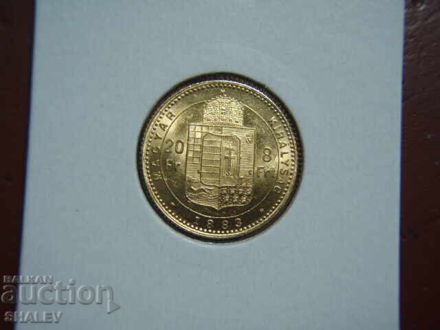 Livrarea 20 Franci / 8 Forinți 1883 Ungaria - AU/Unc (aur)