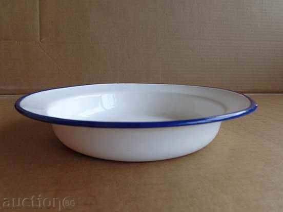 Enameled dish, enamel bowl, bowl, wounded KOLAROVGRAD with price 29.00 BGN | € 14.83 Enameled dish, enamel bowl, bowl, wounded KOLAROVGRAD with price 29.00 BGN | € 14.83