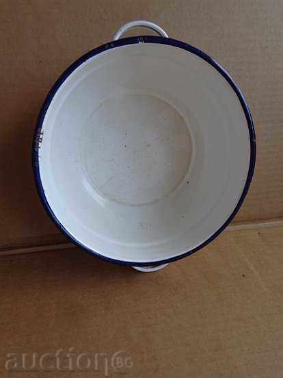 Enamelled bowl with handles, enamel bowl, basin, basin