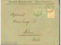 LITTLE LION 2 x 5 + 15 St envelope PLOVDIV - MILAN - 22III. 1898