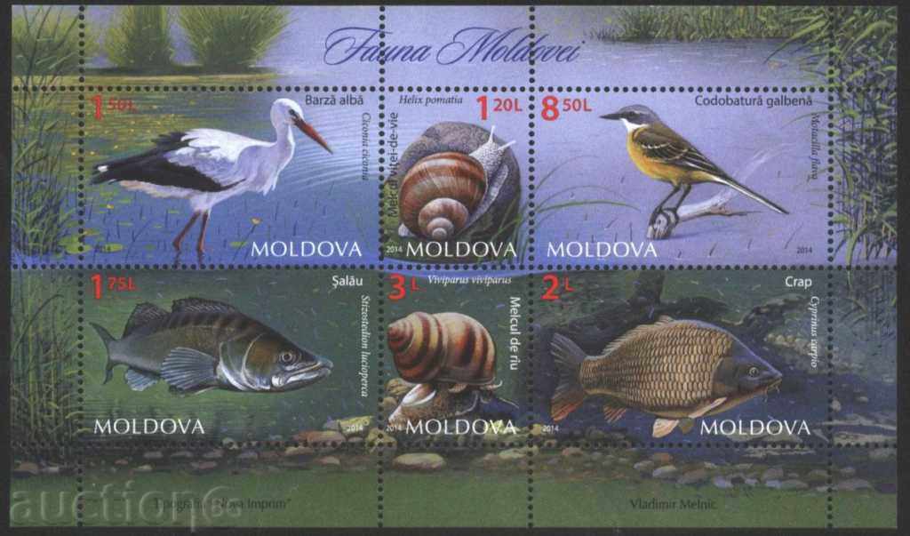 Καθαρίστε φύλλο σηματοδοτεί πανίδα, πουλιά, ψάρια, σαλιγκάρια 2014 Μολδαβία