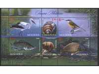 Чисти марки лист Фауна, Птици, Риби, Охлюви  2014  Молдова