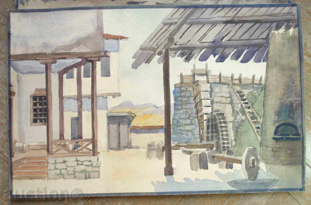 1044 Unknown author scenography interior watercolor P35 / 45 cm with price 50.00 BGN | € 25.56