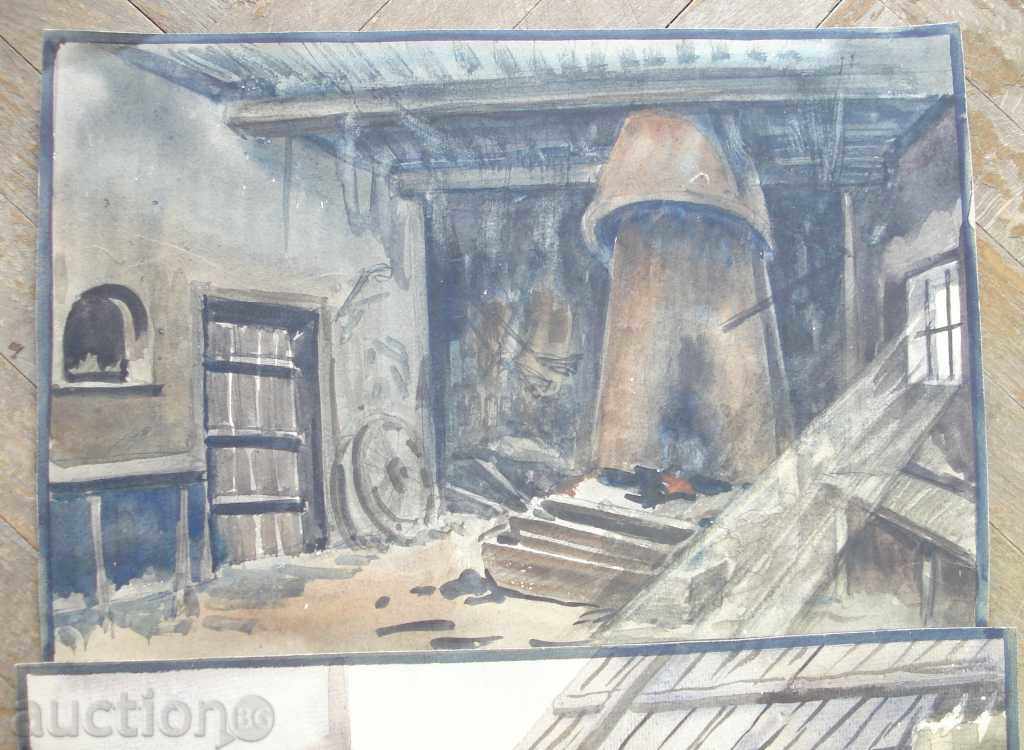 Auction  1044 Unknown author scenography interior watercolor P35 / 45 cm