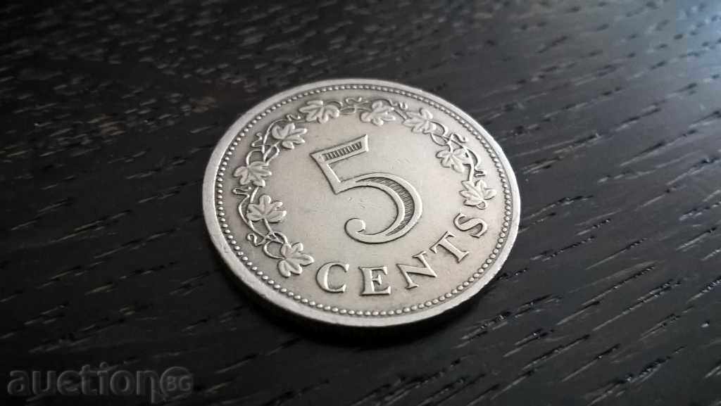 Монета - Малта - 5 цента | 1976г.