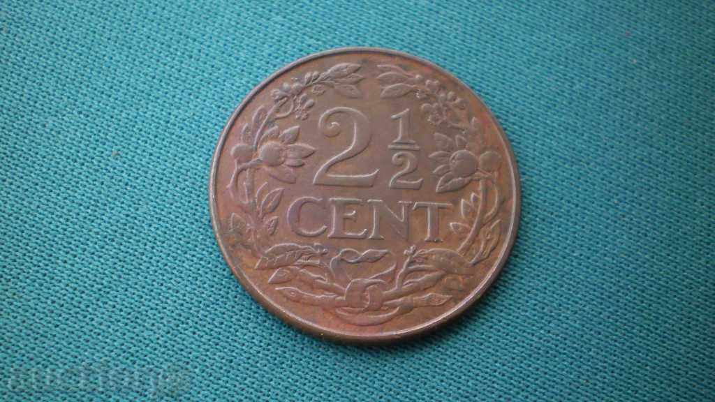 Olanda 2½ Cent 1929 Moneda de cupru rară