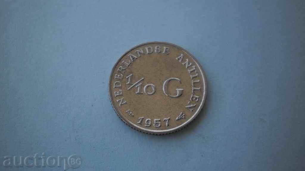 Antilele Olandeze 1/10 Guilder 1957 Monedă de argint rară