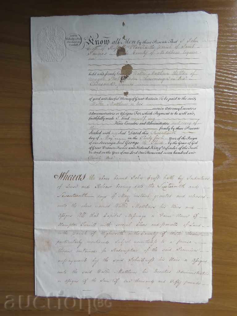 1791 - AUTHENTIC ENGLISH DOCUMENT