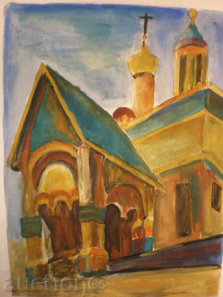 painting - watercolor - church painting - watercolor - church