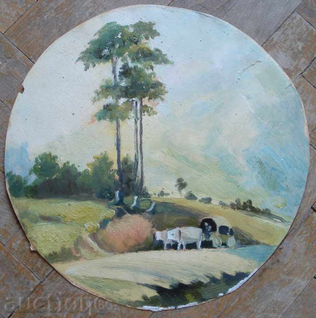1065 Unknown author landscape cart oil oxen oxen. 25cm.