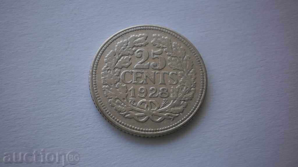 Ολλανδία 25 Cents 1928 Σπάνιες κέρμα