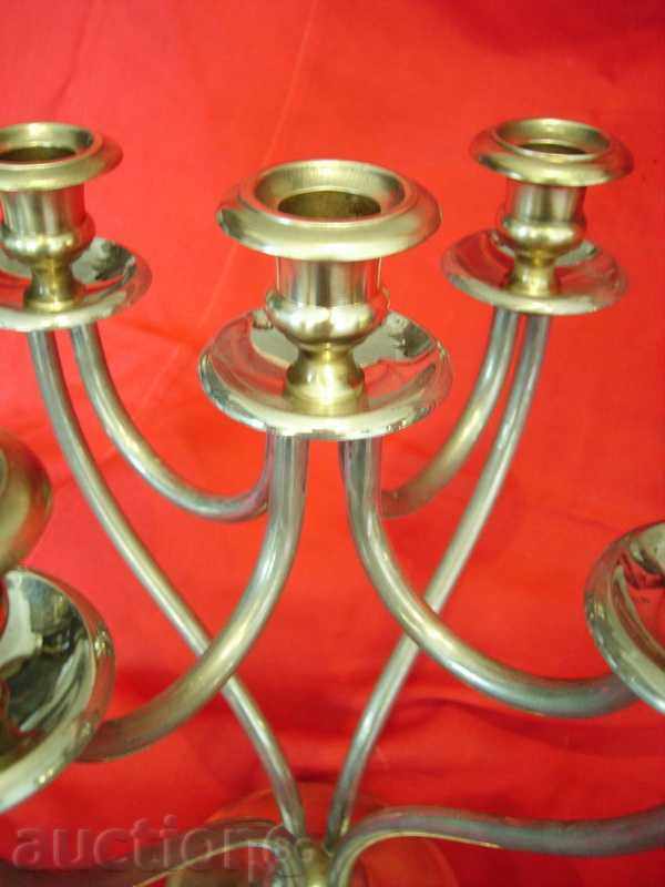 Stylish heavy massive brass and silvering candlestick - 6 Stylish heavy massive brass and silvering candlestick - 6