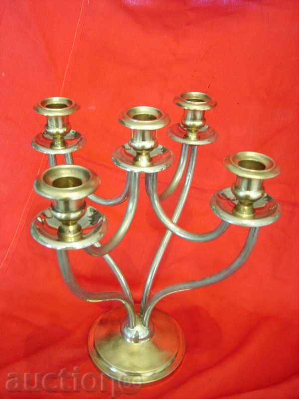 Stylish heavy massive brass and silvering candlestick