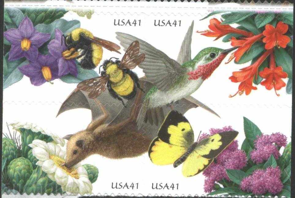 Чисти марки Опрашване Цветя Прилеп  Пчели Пеперуда 2006 САЩ