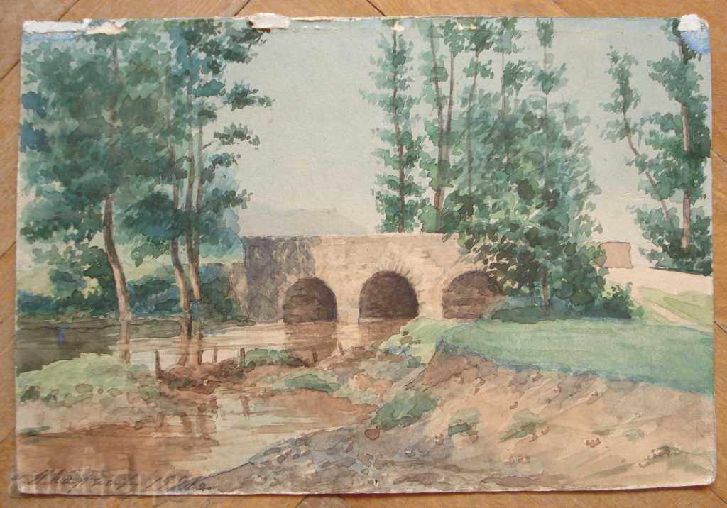 1110 υδατογραφική γέφυρα γέφυρα N.Karpov υπογραφή 1921/15 / 22cm