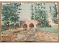 1110 N.Karpov bridge watercolor signed 1921/15 / 22cm