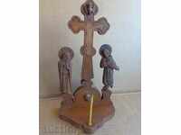 Τρίπτυχο παλιό ξύλινο σταυρό, ο Ιησούς κερί, κερί εικονίδιο