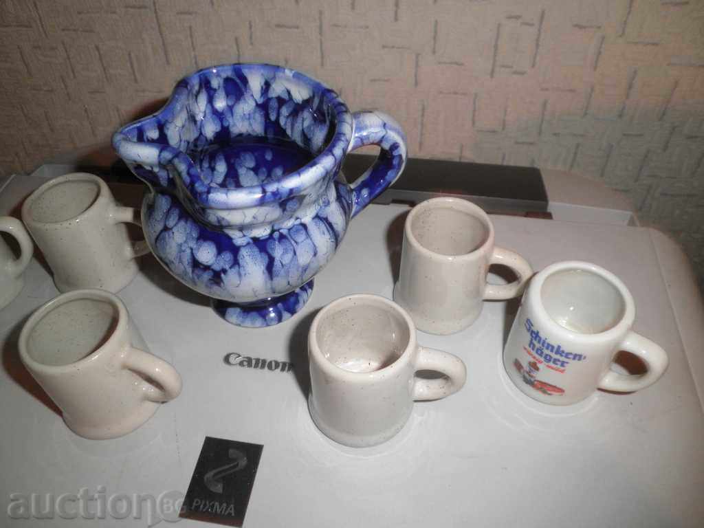 Порцеланови чашки и каничка за ракия с цена 8.00 лв. | € 4.09 Порцеланови чашки и каничка за ракия с цена 8.00 лв. | € 4.09