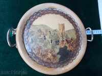 Παλιά πιατέλα - ξύλο, μέταλλο, γυαλί. ζωγραφισμένα