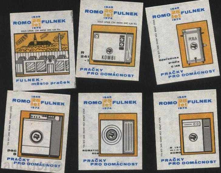 6 кибритени етикети Перални машини  от Чехословакия лот 1078