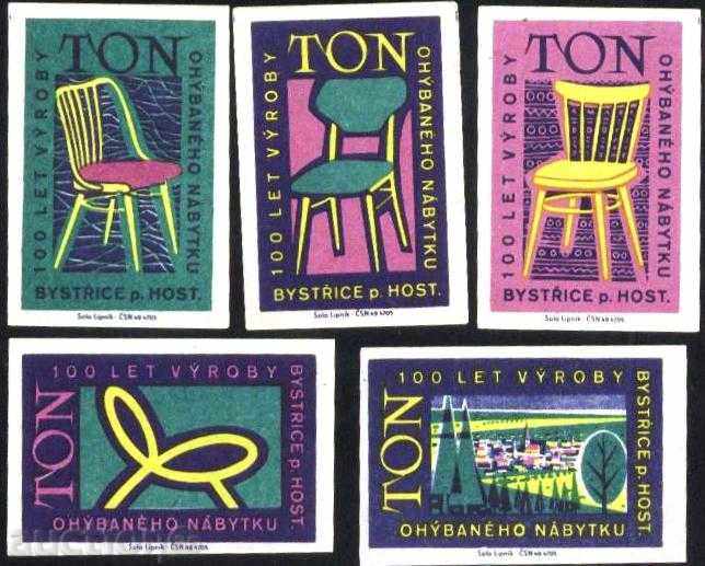 5 Match Labels Cables, Chairs from Czechoslovakia Lot 1073