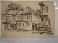 Pictură cu cerneală, semnat, 64, Marin Kolev.