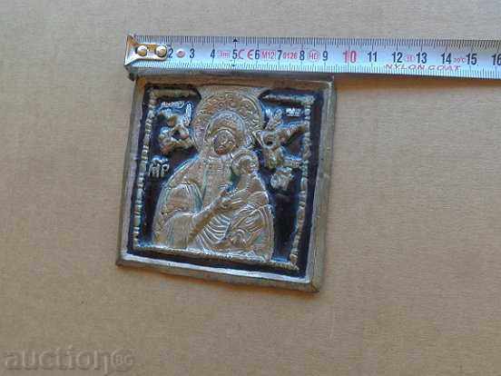 Metal icon with Virgin Mary engraved with Jesus, cross - 5