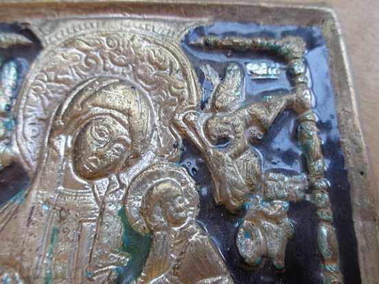 Metal icon with Virgin Mary engraved with Jesus, cross - 6