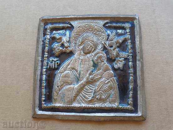Metal icon with Virgin Mary engraved with Jesus, cross - 7 Metal icon with Virgin Mary engraved with Jesus, cross - 7