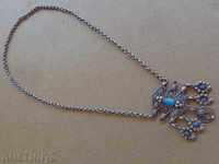 Renaissance silver necklace, ornament, with turquoise jewel pendant