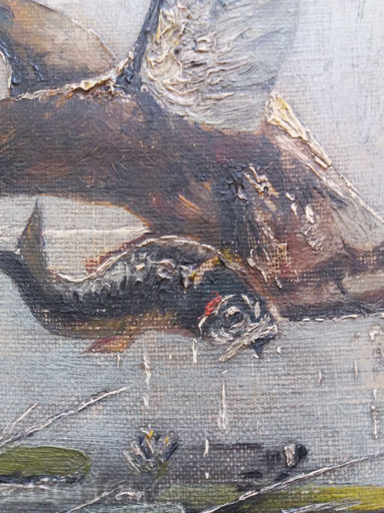 Unrecognizable author Eagle and pike oil canvas 1907г. Signed with price 40.00 BGN | € 20.45