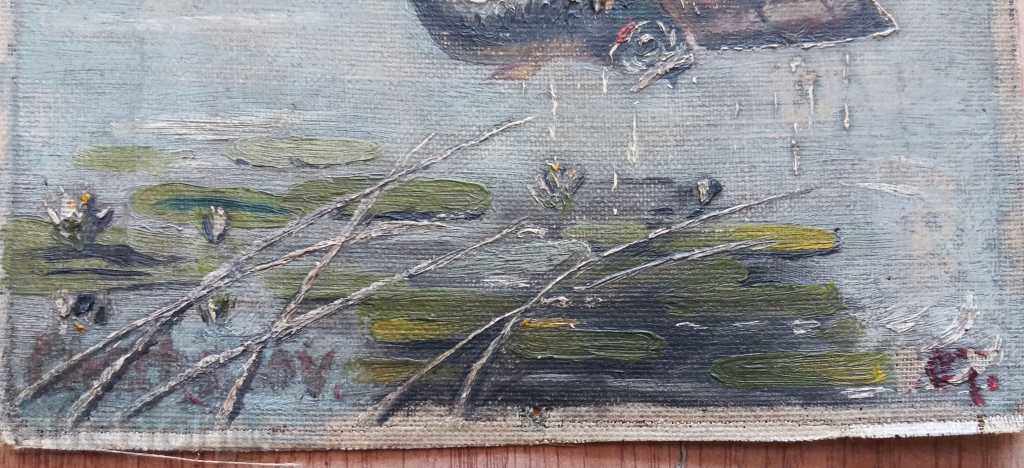 Auction  Unrecognizable author Eagle and pike oil canvas 1907г. Signed