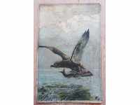 Unrecognizable author Eagle and pike oil canvas 1907г. Signed