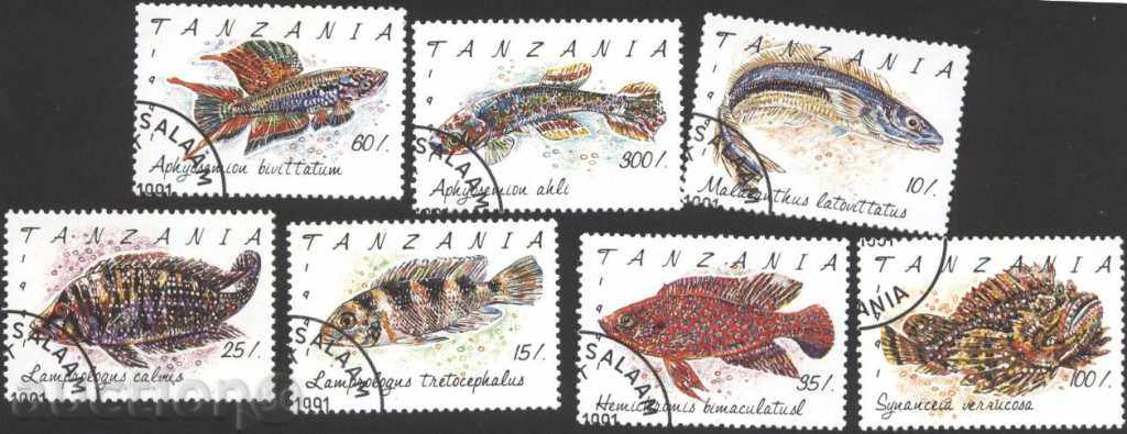 Клеймовани марки Риби 1991 от Танзания