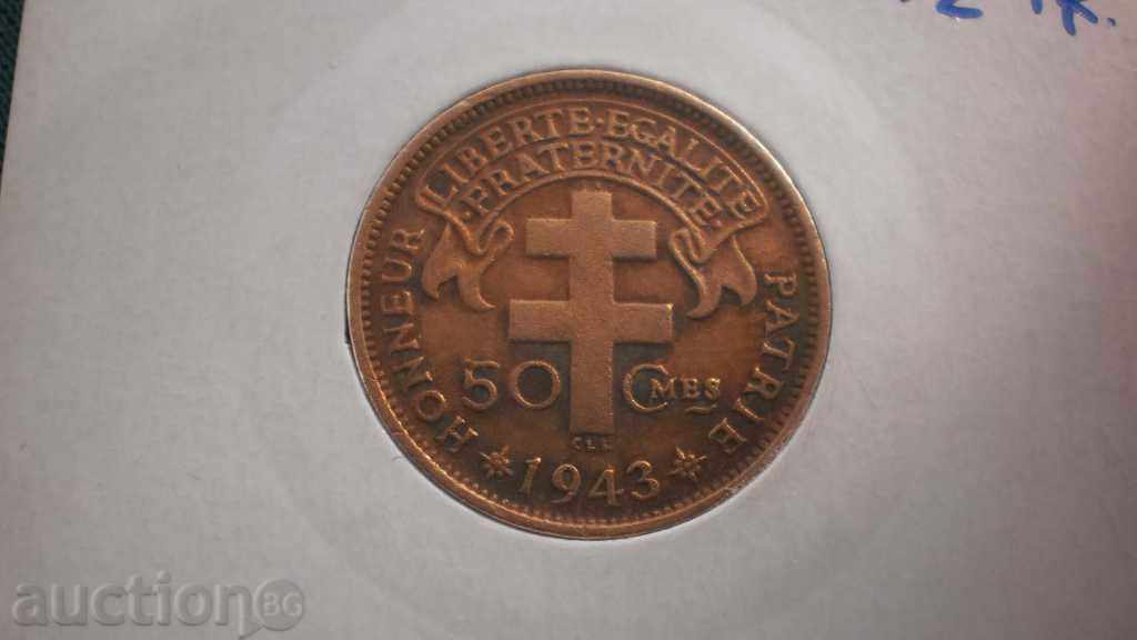 Ισημερινό Αφρική 50 Centim 1943 Σπάνιο νόμισμα με τιμή € 11.25 | 22.00 BGN