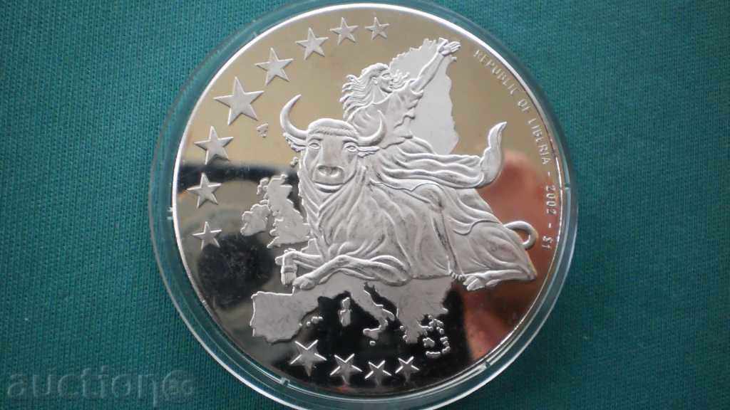 Licitație monedă comemorativă EUROPA 1.1. 2002 LIBERIA 1 DOLAR 2002