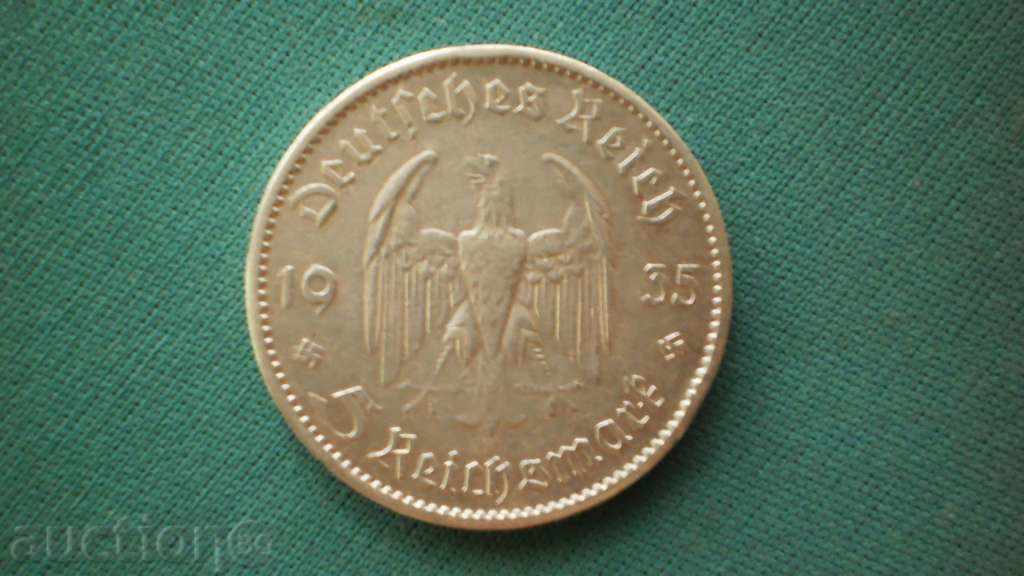 Аукцион Германия 5 МАРКИ 1935 СЪС СВАСТИКИ,БЕЗ НАДПИСА Аукцион Германия 5 МАРКИ 1935 СЪС СВАСТИКИ,БЕЗ НАДПИСА