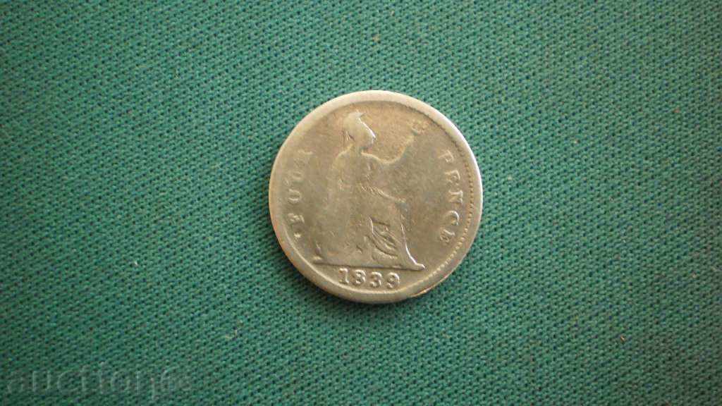 Доставка на Великобритания 4 ПЕНСА 1839 АНГЛИЯ Доставка на Великобритания 4 ПЕНСА 1839 АНГЛИЯ