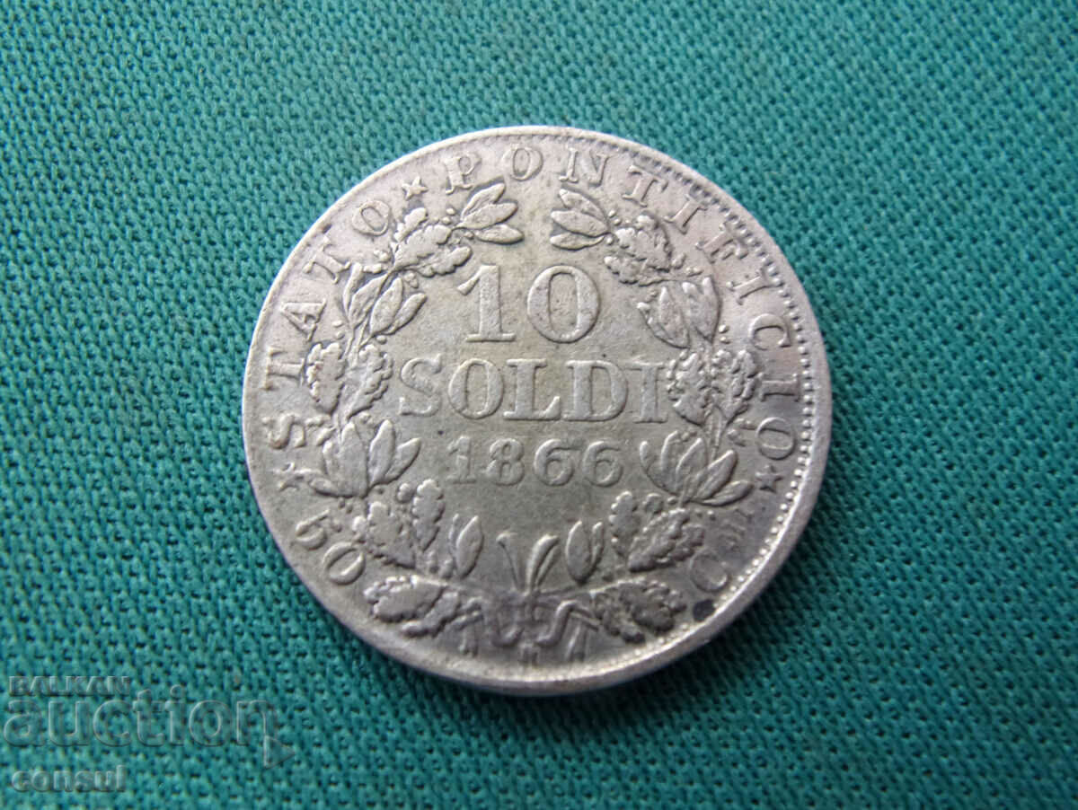 Vatican 10 Soldi 1866 Silver Rare