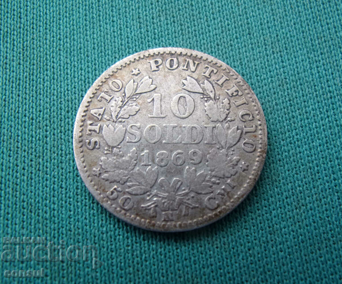 Vatican 10 Soldi 1869 Argint Rare