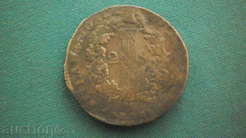 Franța 2 SOLS 1793 LOUIS XVI FRANȚA - RARE