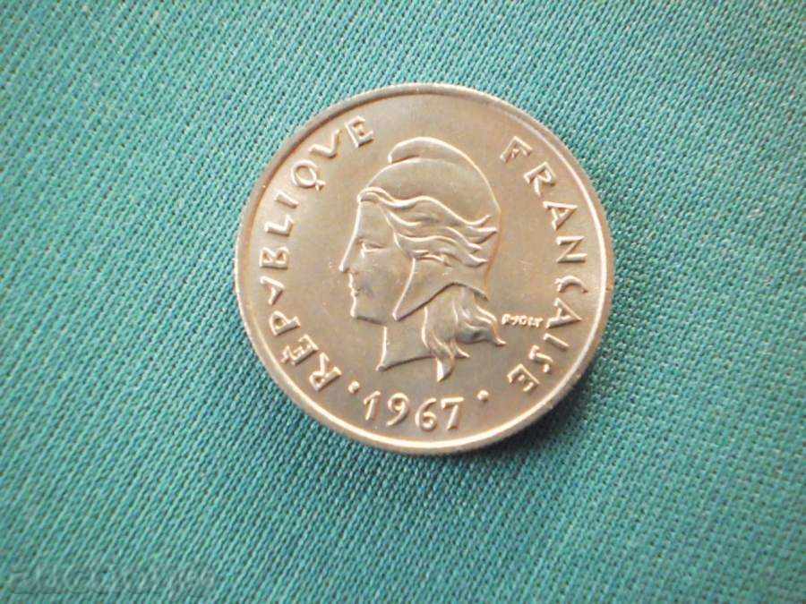 RARE FRENCH POLYNESIA 10 francs 1967 FRANCE