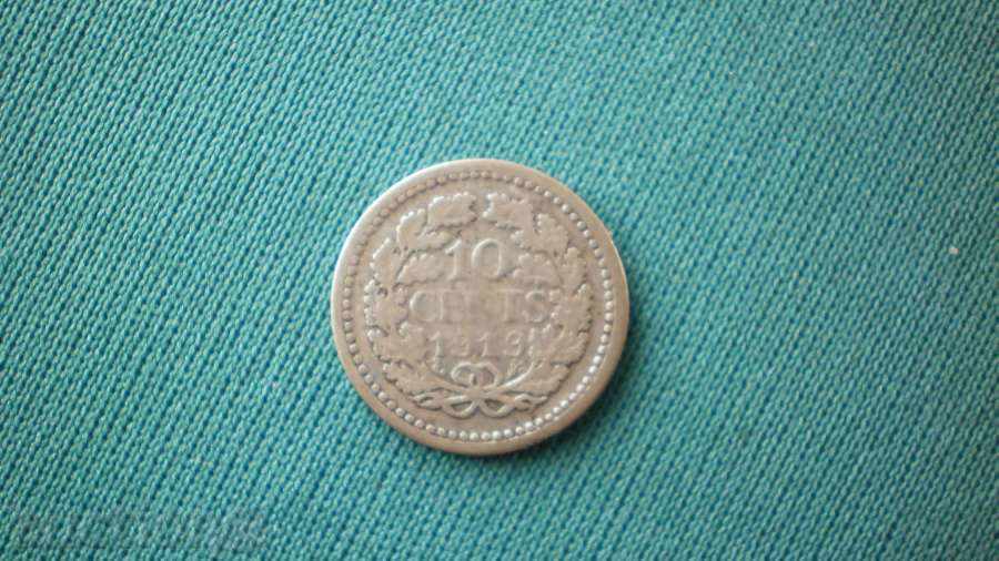 Olanda 10 CENTA 1919 OLANDA SILVER cu preț € 5.11 | 9.99 BGN